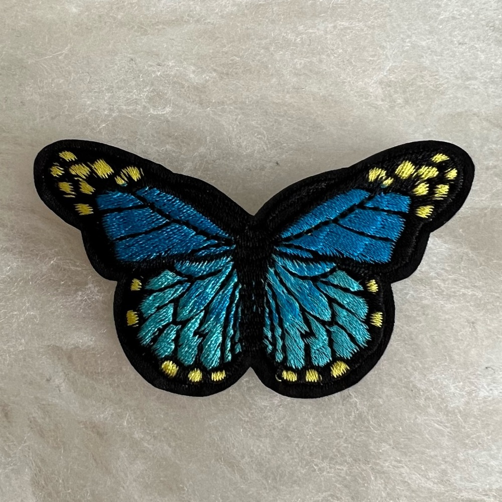 Embroidered Butterfly Patch in Light Blue (Iron On/ Sew On/ Glue On)